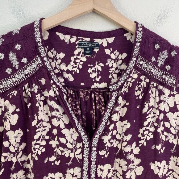 Lucky Brand Womens Medium Floral Embroidered Tunic Top Long Sleeve V Neck Boho - Picture 8 of 11